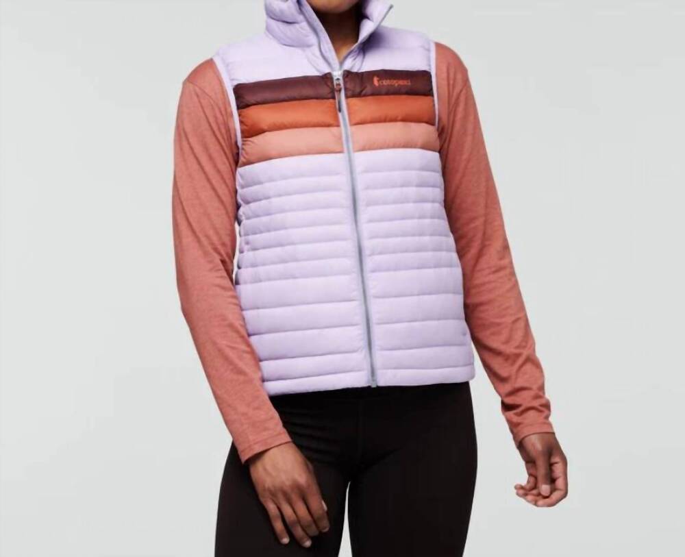 NEW COTOPAXI fuego down vest in thistle stripes